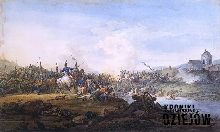 Wybuch Powstania Kościuszkowskiego w 1794 roku to zbrojne wystąpienie przeciwko Rosji, które oznaczało krwawe bitwy - Bitwa wojsk kościuszkowskich o przeprawę przez rzekę Aleksandra Orłowskiego
