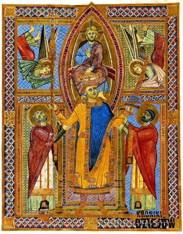 Król Henryk II został uznany za świętego - na obrazie moment jego koronacji przez Chrystusa z Sakramentariusza Króla Henryka II