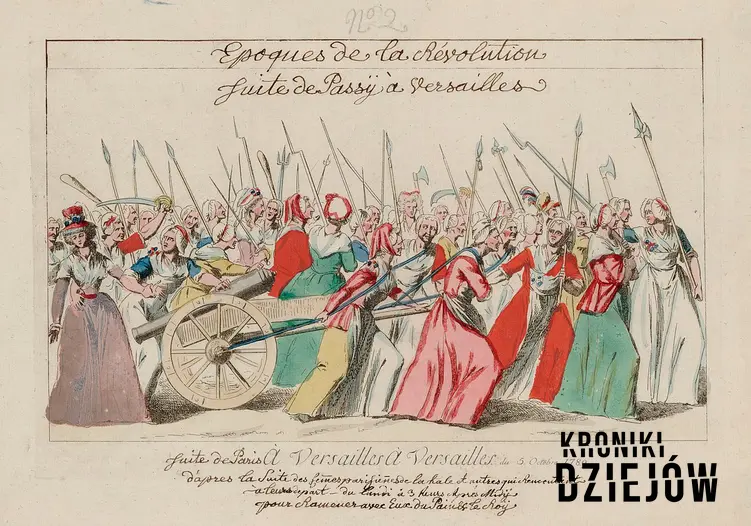 Marsz kobiet na Wersal to ważne wydarzenia z kalendarium Rewolucji Francuskiej - wyobrażenie na obrazie z Gallica Library