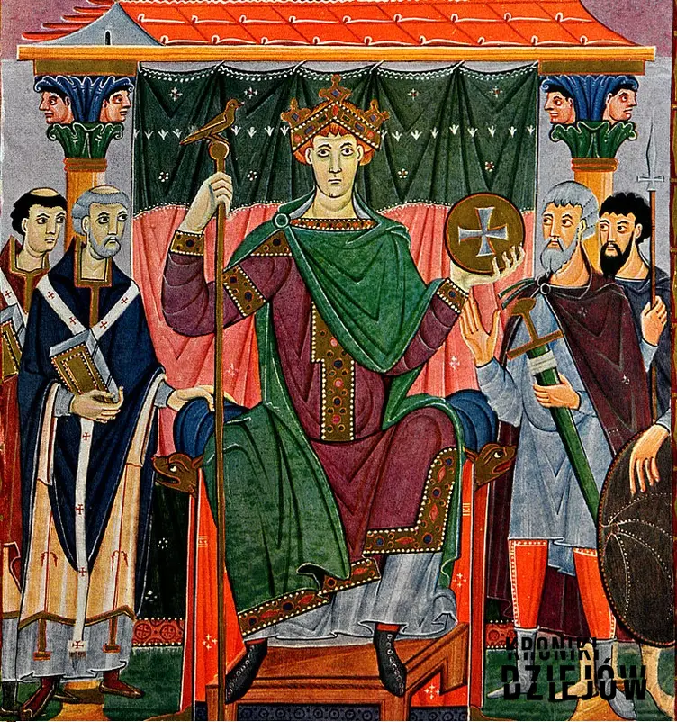 Otton III, cesarz Niemiec, przyjechał na Zjad w Gnieźnie z Bolesławem Chrobrym - wizerunek władcy z Ewangeliarza 1000 r.