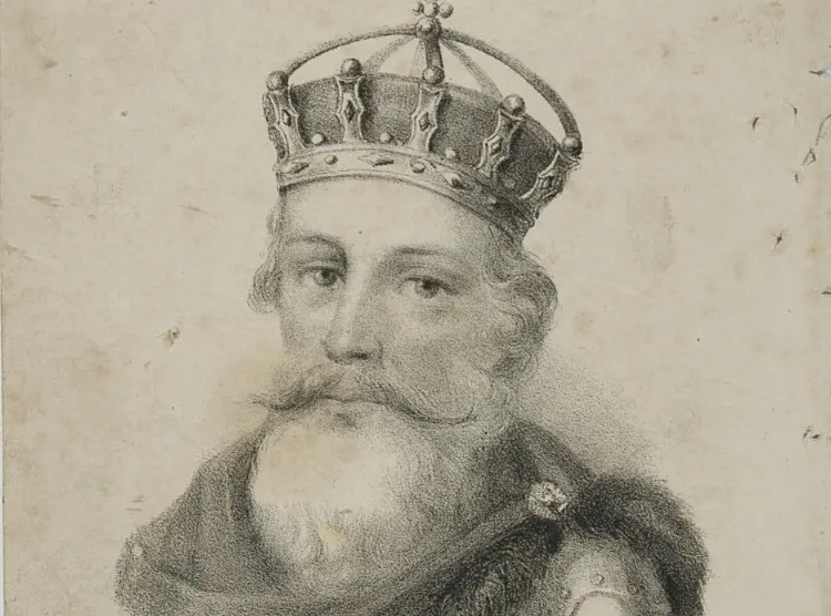 Kazmierz Wielki miał trzy córki, z czego jedna, Kunegunda nie była szczęśliwa w małżeństwie - król na rycinie z 1852 r.