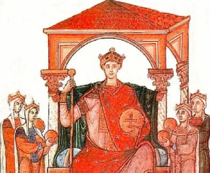 Mieszko I miał układy z Ottonem II, widocznym na obrazie władcą Prus - miniatura z Ewangeliarza Ottona III