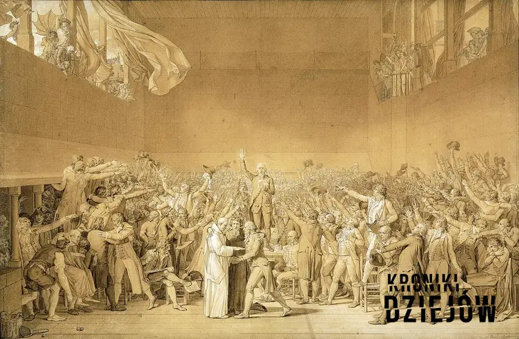 Przysięga w sali do gry w połkę Jacques-Louis Davida obrazuje podział społeczeństwa na trzy stany, co doprowadziło do Rewolucji Francuskiej