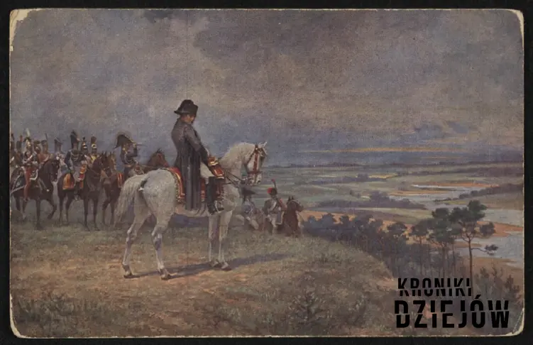 Wyprawa Napoleona na Rosję trwała zaledwie kilka miesięcy, ale w jej czasie zmieniło się oblicze świata - rycina Wiktora Mazurowskiego przedstawia wodza na koniu