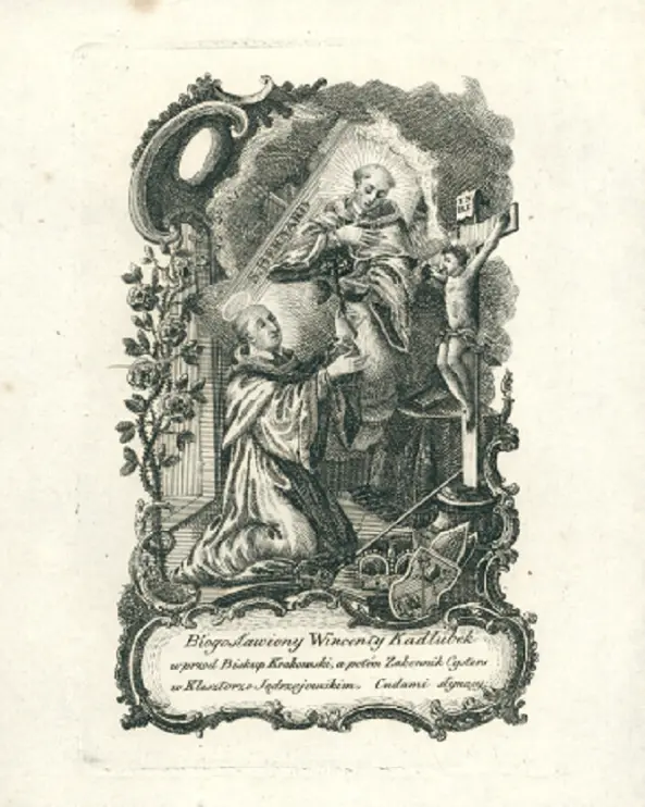 Kronika Wincentego Kadłubka spisywała dzieje Polski, a jej autor został ogłoszony błogosławionym - autor na rycinie z XVIII wieku