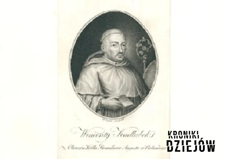 Wincenty Kadłubek, wybitny kronikarz dziejów Polski i święty Kościoła Katolickiego na rycinie z 1803 r.