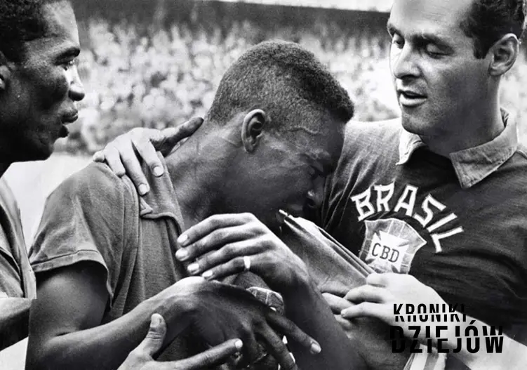 Nastoletni Pele płaczący podczas finałów Mistrzostw Świata w 1958 roku w Brazylii, a także jego kariera, osiagnięcia i rekordy