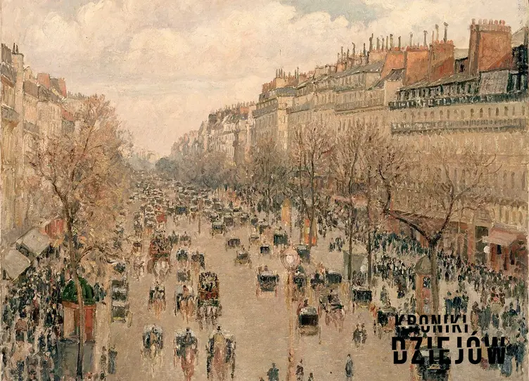 Boulevard Montmartre na obrazie Camille Pissaro, a także informacje o przebudowie Paryża krok po kroku, przebieg i jej znaczenie