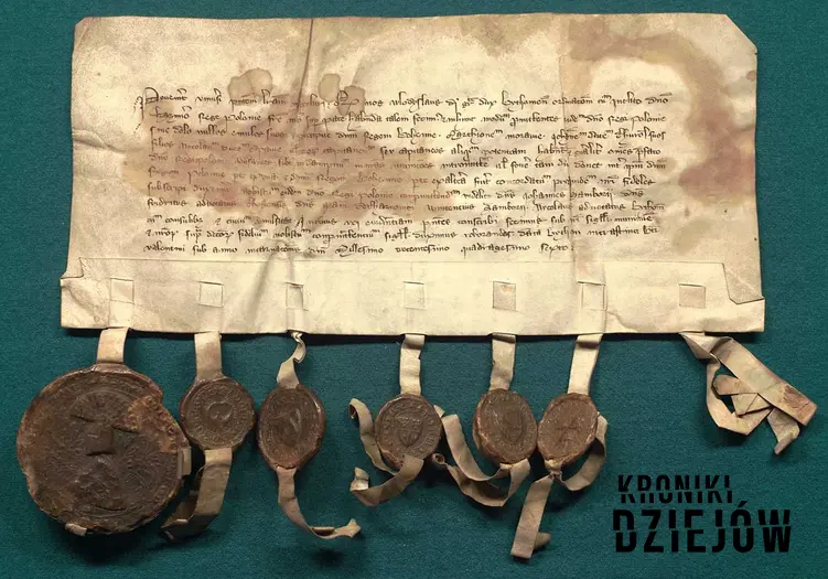 Doument potwierdzający Pokój między Polską a Krzyżakami w Kaliszu w 1343 roku, a także najwazniejsze informacje, czas trwania oraz data podpisania