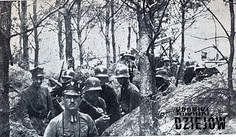 Powstańcy wielkopolscy w okopach w 1919 roku zimą na fotogorafii, a także informacje o wybuchu powstania wielkopolskiego krok po kroku