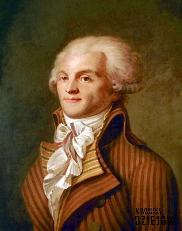 Portret Maximiliena Roberspierre'a nieznanego autora z końca XVIII wieku, a także infromacje: pochodzenie, działalność w czasie rewolucji oraz śmierć