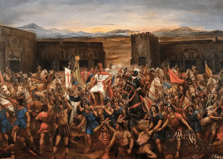 Pojmanie Atahualpy przez Hiszpanów, obraz olejny Juana Lepiani ok. 1920 roku