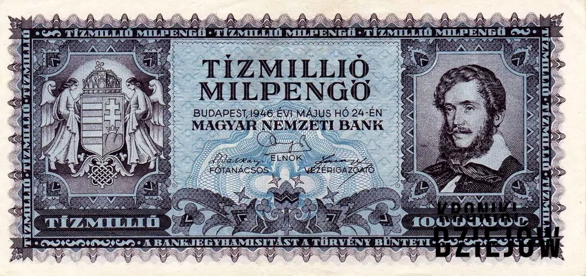 Banknot 10 milionowy milpengő, Węgry 1946