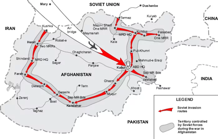 Mapa radzieckiej interwencji w Afganistanie