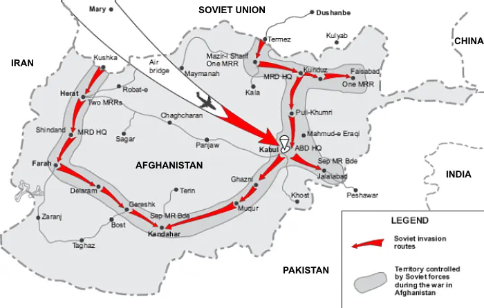 Mapa Afganistanu i planu interwencji wojsk radzieckich, co to jest układ afgański, działania 40 armii w Afganistanie
