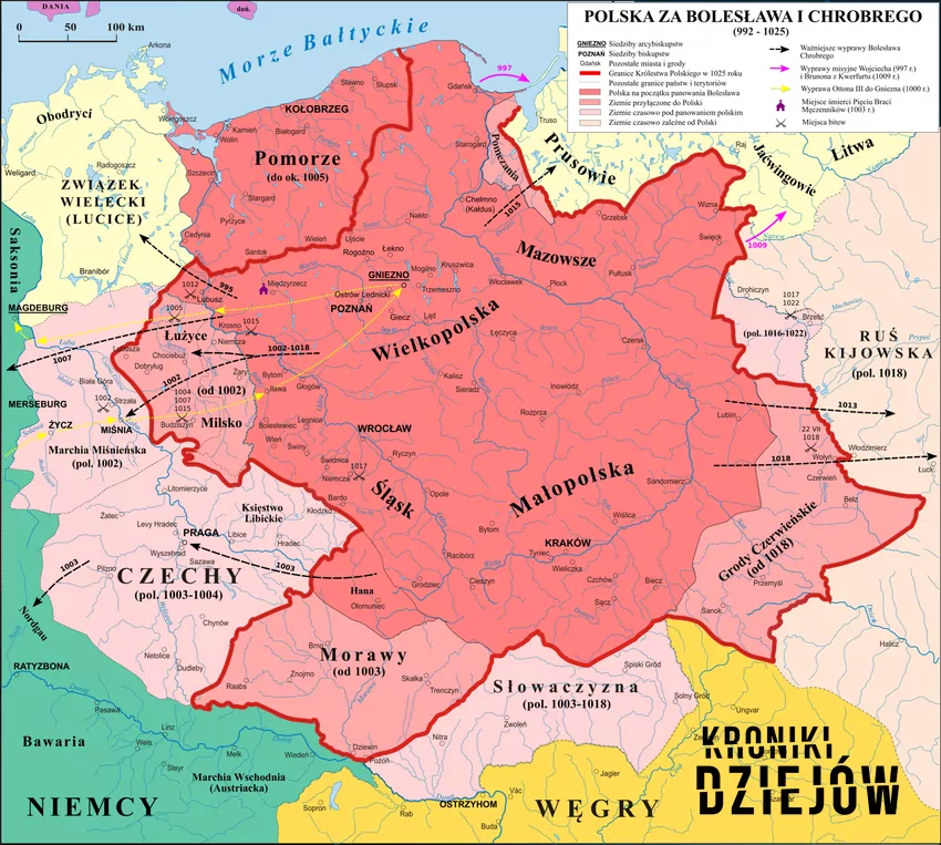 Mapa Polski za Bolesława Chrobrego