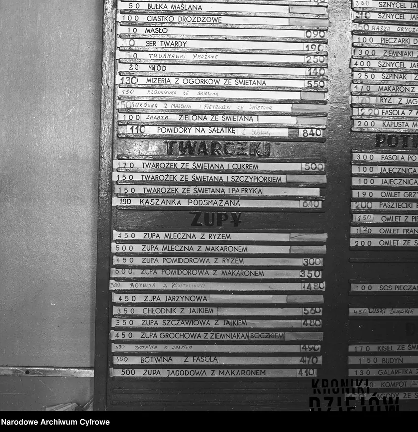 Tablica z menu w barze mlecznym