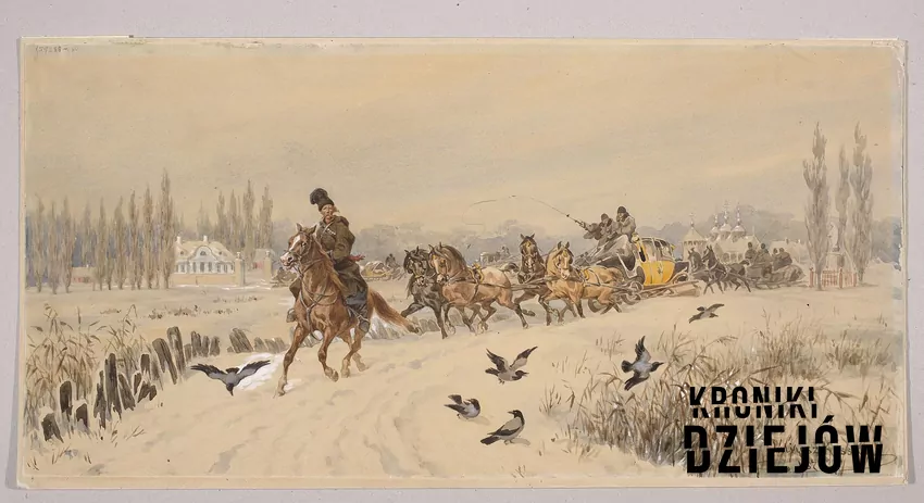 Powrót kuligiem z zabawy, obraz Juliusza Kossaka