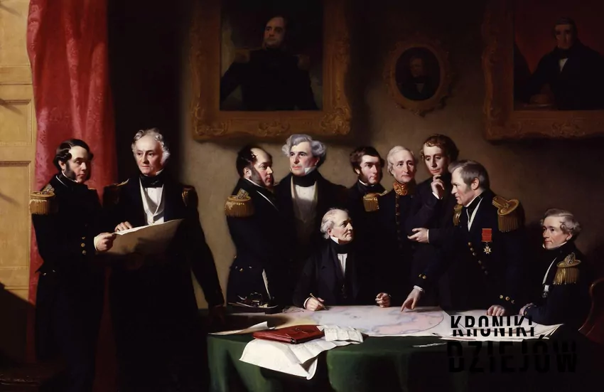 Rada Arktyczna planująca poszukiwania Johna Franklina na obrazie Stephena Pearce’a (1851)