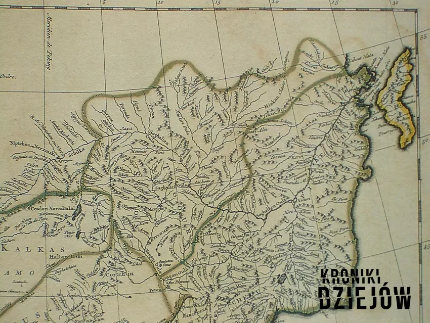 XVIII-wieczna francuska mapa Chin sporządzona przez D’Anvillea, gdzie Ałbazin oznaczony jest jako Jaxa