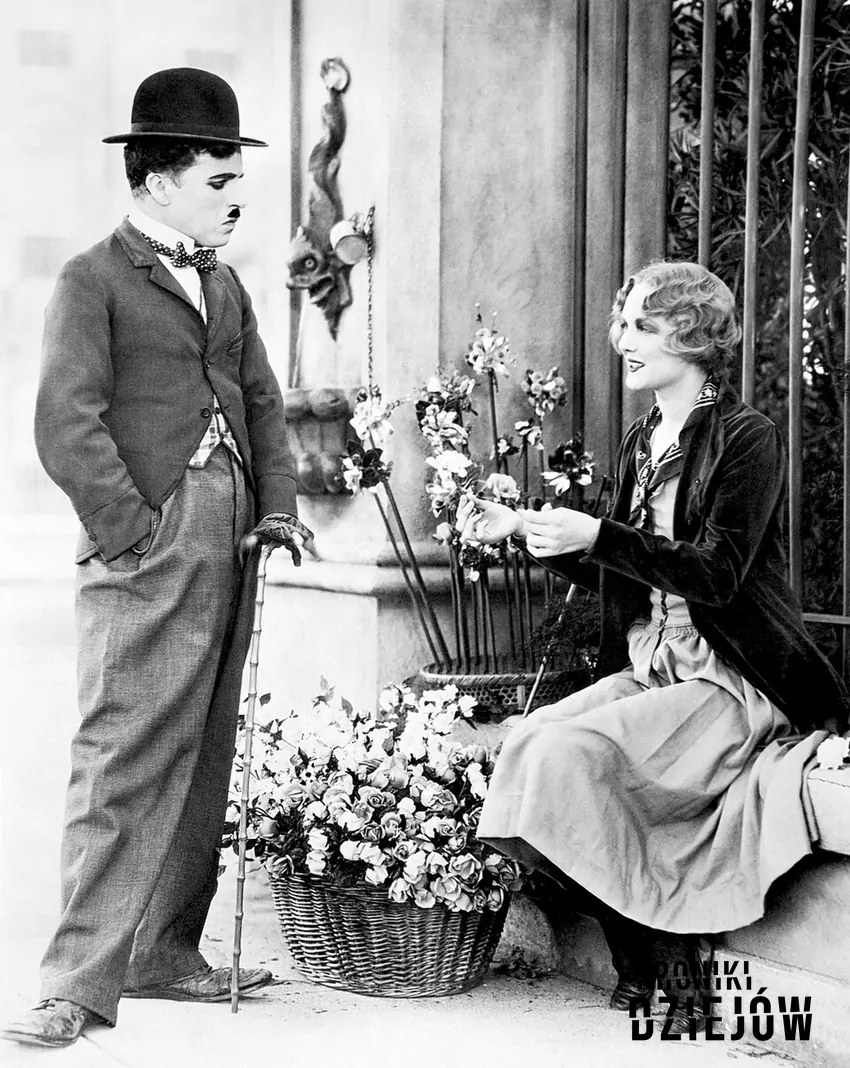 Charlie Chaplin i Virginia Cherrill na zdjęciu promującym "Światła wielkiego miasta" (1931)