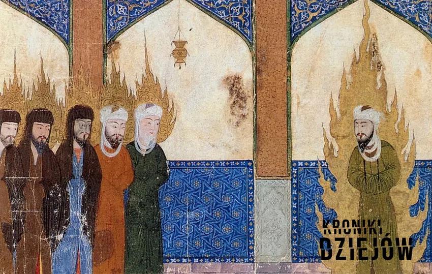 Mahomet prowadzi modlitwę z Abrahamem, Jezusem, Mojżeszem i innymi przedstawicielami prorokami religii abrahamowych. Stara perska miniatura - fot. domena publiczna Jezus i Koran, czyli w jaki sposób postać Jezusa została ukazana w Koranie i jak funkcjonuje Jezus w islamie