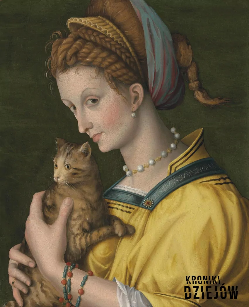 Portret młodej kobiety trzymającej kota autorstwa Francesca Bacchiacca (1550)