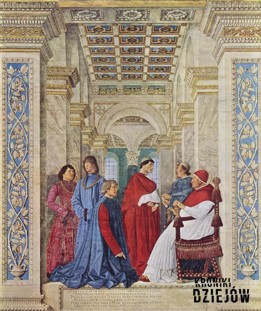 Sykstus IV mianuje Bartolomea Platinę prefektem Biblioteki Watykańskiej, obraz Melozzo da Forliego (1477)