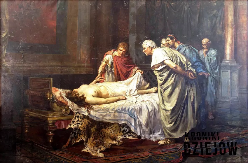 Neron nad ciałem Agrypiny Młodszej, obraz Arturo Montero Calvo (1887)