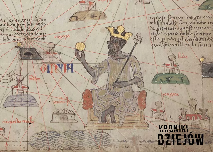 Mansa Musa przedstawiony na mapie morskiej Angelino Dulcerta, trzymający w dłoni monetę - fot. domena publiczna Nieprzebrane bogactwa monarchów oraz najbardziej bogaci monarchowie w historii świata