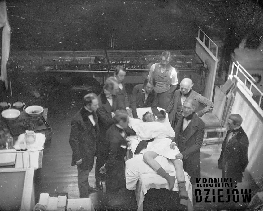 Dagerotyp odtworzonej operacji, wykonany przez studio Southworth & Hawes - fot. domena publiczna Operacje przed wynalezieniem narkozy, czyli najlepsze sposoby na znieczulenie pacjenta przez XIX wiekiem