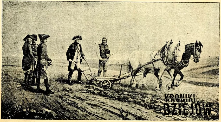 Cesarz austriacki Józef II jako przyjaciel chłopów – ilustracja propagandowa, fot. domena publiczna Cesarz austriacki Józef II jako przyjaciel chłopów – ilustracja propagandowa oraz życie chłopów pańszczyźnianych