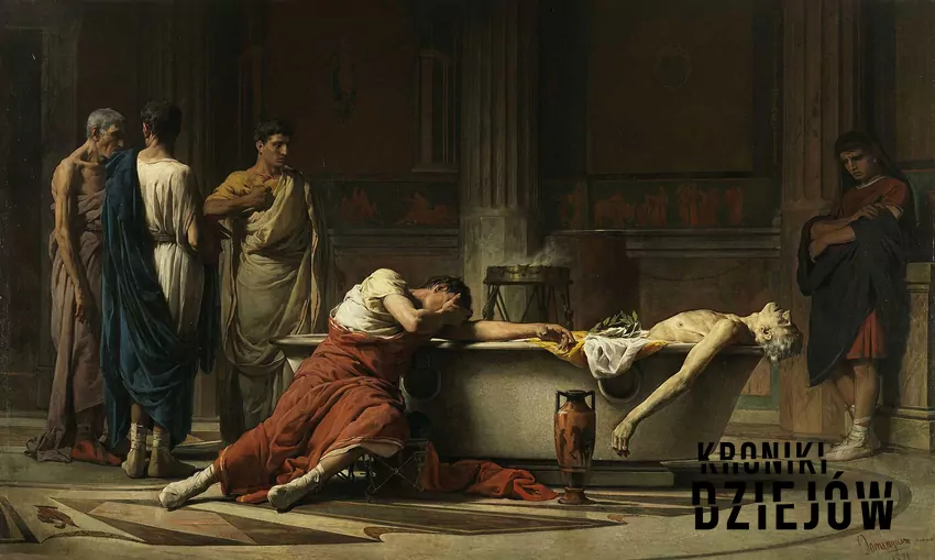 Samobójstwo Seneki. Obraz hiszpańskiego malarza Manuela Domíngueza Sáncheza z 1871 roku. Foto: Museo del Prado (domena publiczna) Kim byli stoicy, czyli prąd stoicyzmu w filozofii oraz nauki, które z tego płyną