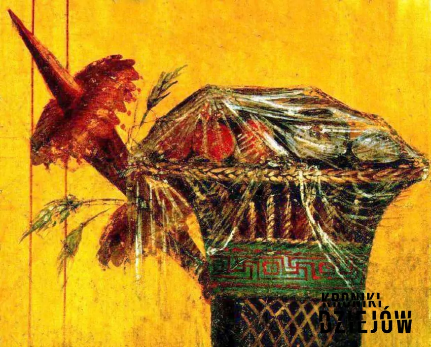 Fresk znaleziony w Pompejach przedstawiający kosz z owocami - fot. domena publiczna Uczty Rzymian w Starożytności, czyli kuchnia Apicjusza i dania podawane na największych ucztach