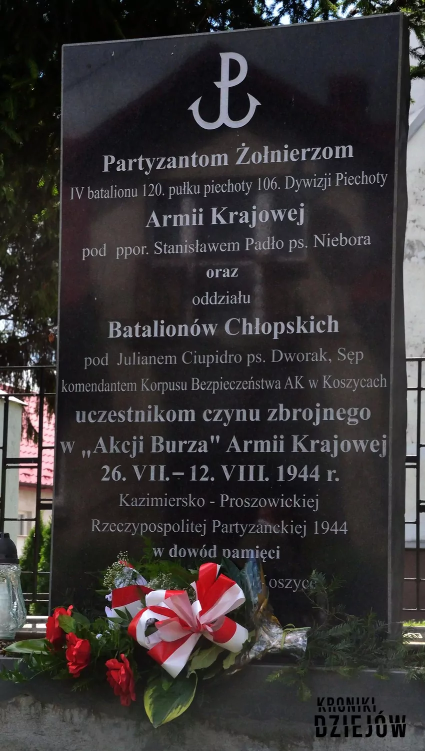 Koszyce – tablica upamiętniająca partyzantów Armii Krajowej i Batalionów Chłopskich