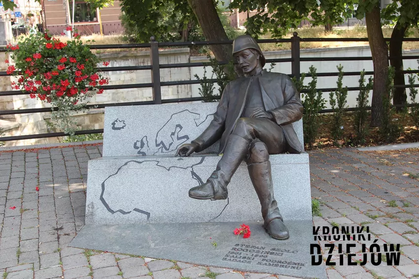 Ławka pomnikowa Stefana Szolca-Rogozińskiego przy moście Kamiennym w Kaliszu