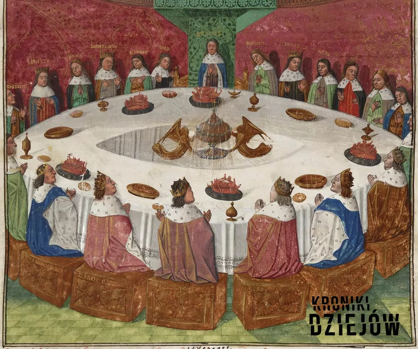 Król Artur i Rycerze Okrągłego Stołu – reprodukcja ilustracji Évrarda d'Espinquesa z ok. 1470 roku, fot. domena publiczna/Wikipedia Król Artur i Rycerze Okrągłego Stołu – reprodukcja ilustracji Évrarda d'Espinquesa z ok. 1470 roku