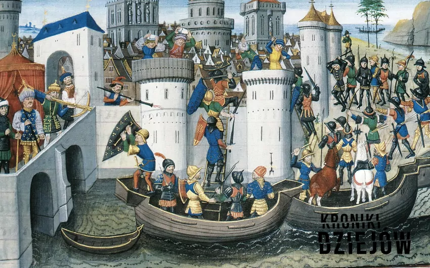 Miniatura z XV w. przedstawiająca zdobycie Konstantynopola przez krzyżowców w 1204 r.