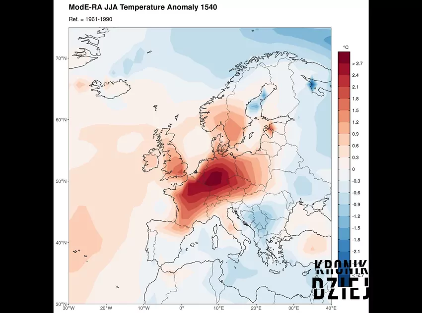 Mapa temperatur w roku 1540