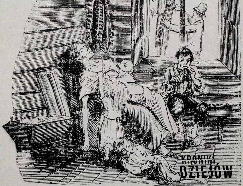 Głodująca rodzina z północnej Szwecji na rycinie z czasu "wielkiego głodu" (1867)