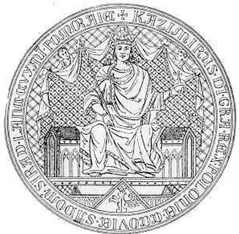 Kazimierz Wielki - ciekawostki, życie prywatne, władza, pieczęć - fot. domena publiczna Kazmierz Wielki, król Polski miał własną pieczęć - wizerunek króla na pieczęci królewskiej