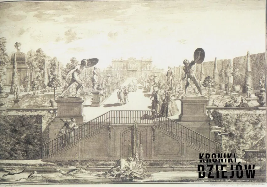 Widok na ogród i pałac Branickich w Białymstoku, szkic Pierre'a Ricauda de Tirregaille'a (ok. 1750)