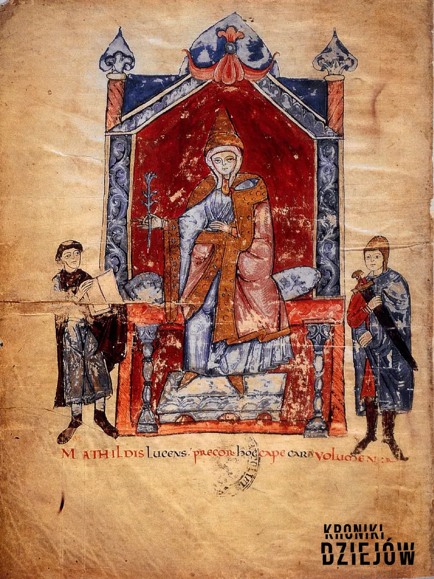 Matylda Toskańska na tronie, miniatura z "Vita Mathildis" (XII w.)