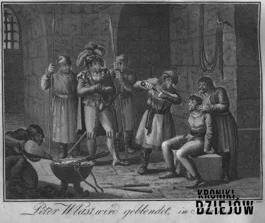 Oślepienie Piotra Włostowica, miedzioryt Gottlieba Boettgera (1808), fot. domena publiczna/Wikipedia Oślepienie Piotra Włostowica, miedzioryt Gottlieba Boettgera (1808)