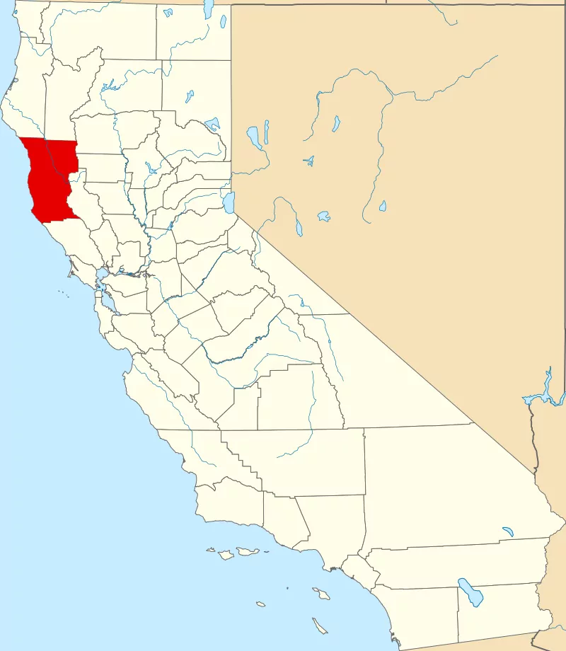 Miejsce "wypadku" zaznaczone na mapie Mendocino