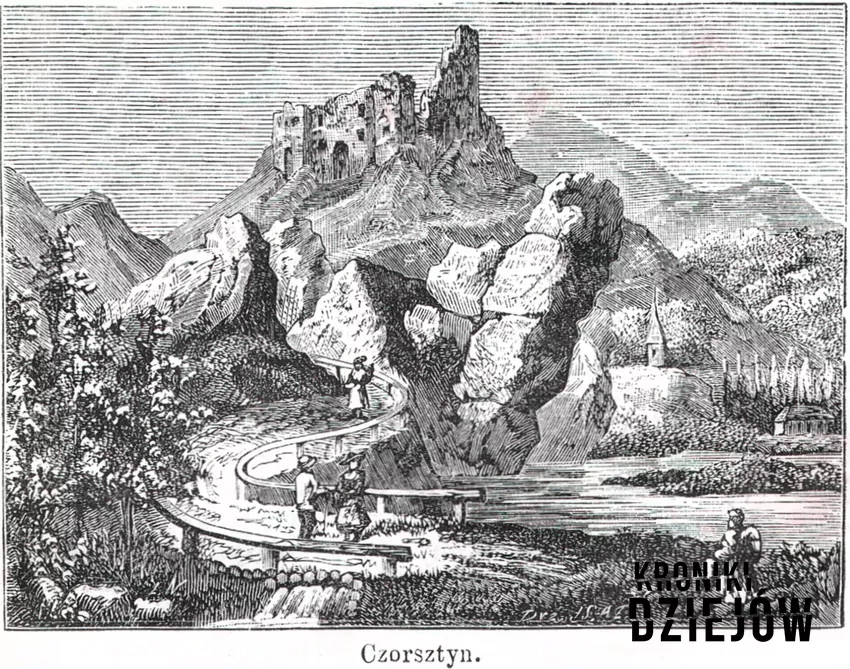 Zamek Czorsztyn na ilustracji do tekstu Seweryna Goszczyńskiego w "Europie w obrazach" (1879)