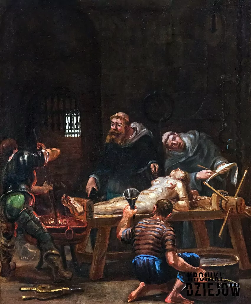 Madame de Brinvilliers podczas tortur, czym była afera trucicielska, okrutne zbrodnie Madame de Brinvilliers, biografia Madame de Brinvilliers