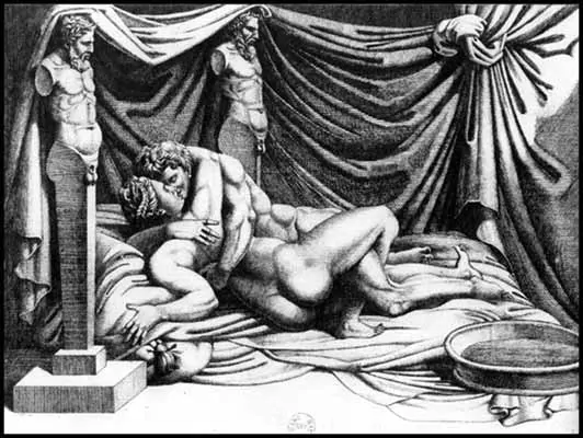 Książka Marcantonia z XVI wieku zawiera ryciny przedstawiające sceny erotyczne, fot domena publiczna Książka Marcantonia z XVI wieku oraz historia leczenia za pomocą seksu