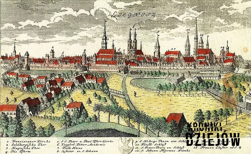 Zamek w Legnicy - rycina z XVIII wieku Zamek legnicki