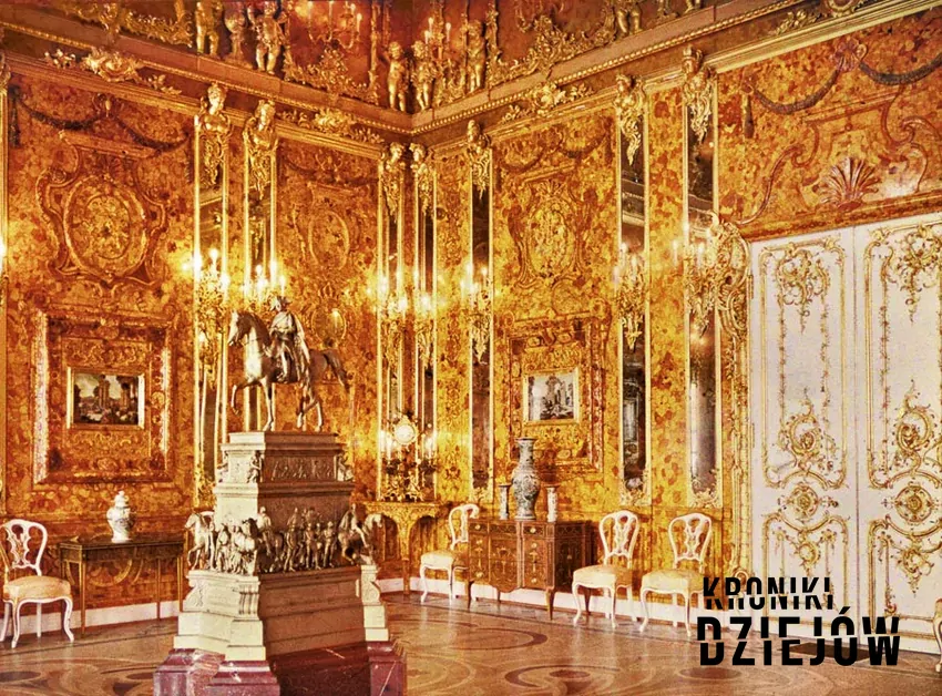 Najsłynniejszym skarbem skradzionym przez III Rzeszę jest Bursztynowa Komnata (na zdjęciu autentyk koloryzowany w 1917 roku) Bursztynowa Komnata